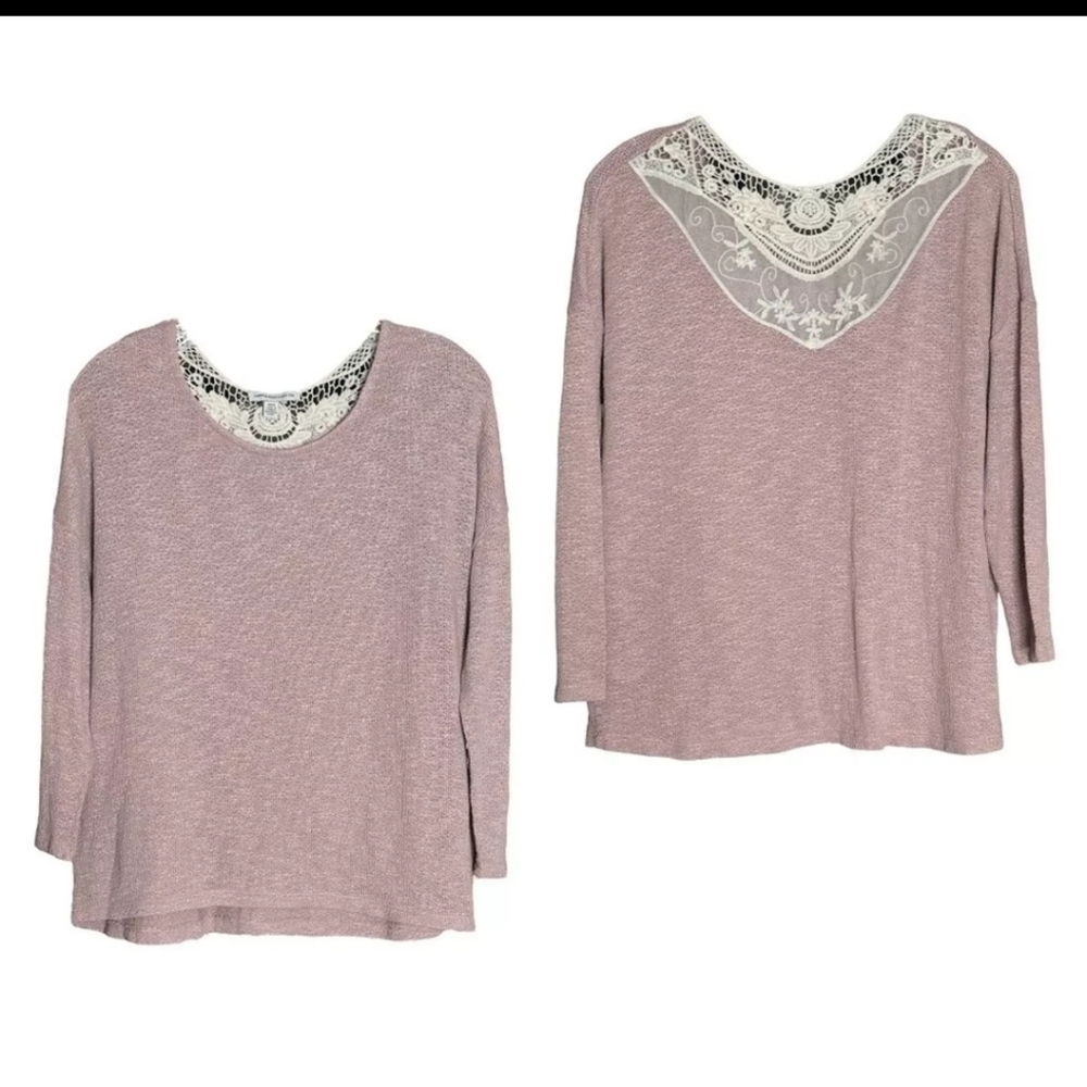 American Eagle Outfitters Stretchy Knit Lace Back 3/4 Sleeve Top - Size Small,